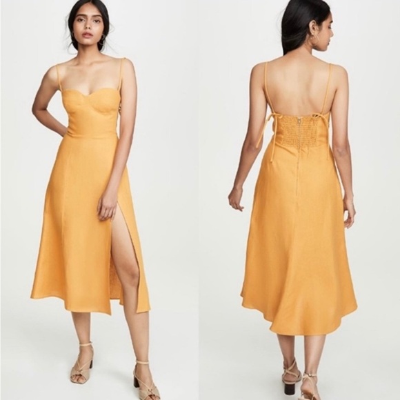 Reformation Dresses & Skirts - REFORMATION Nebraska Yellow Linen Midi Dress Size 10